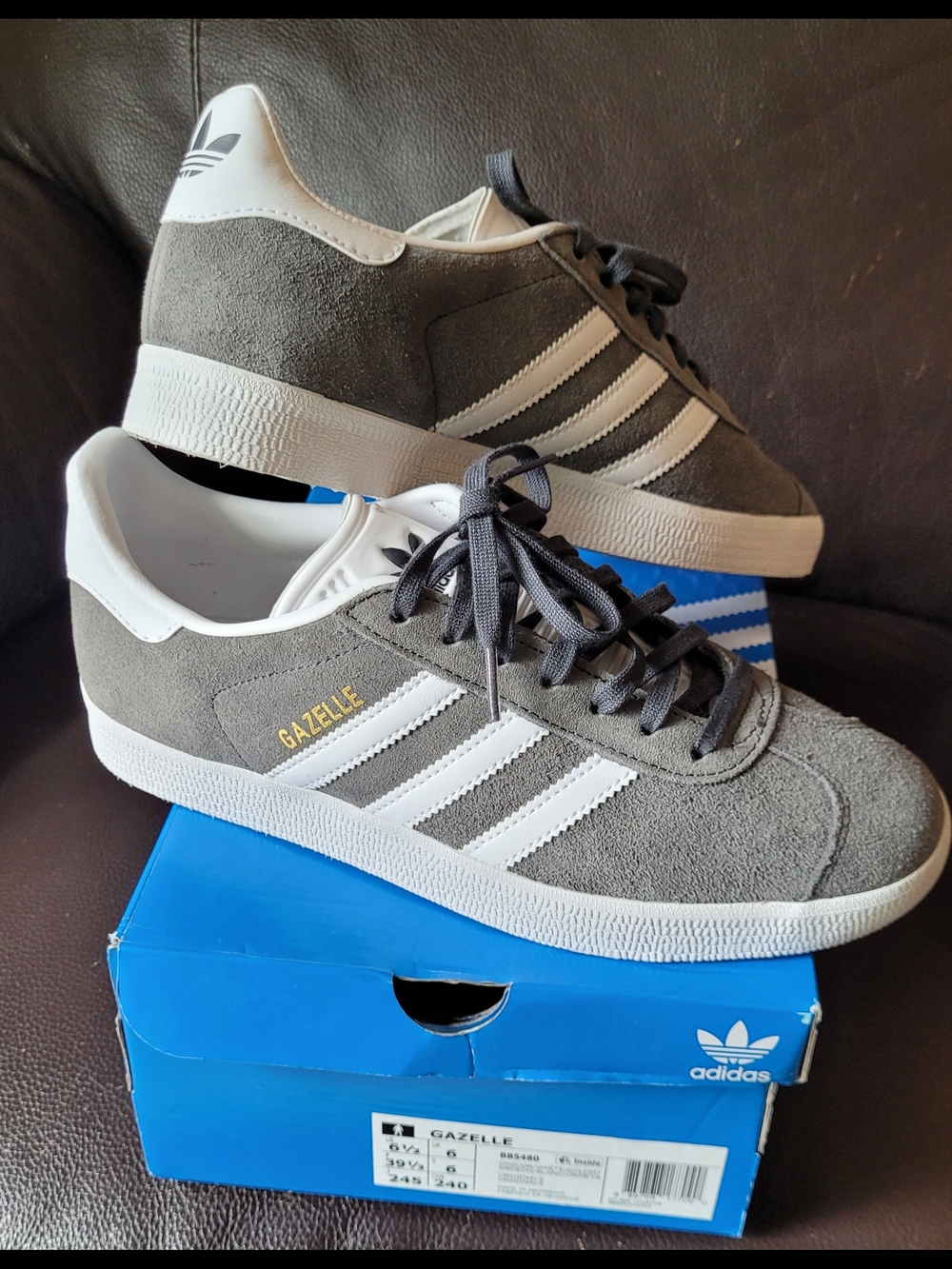 Adidas Gazelle grey sneakers, 6.5 M / 7.5 W